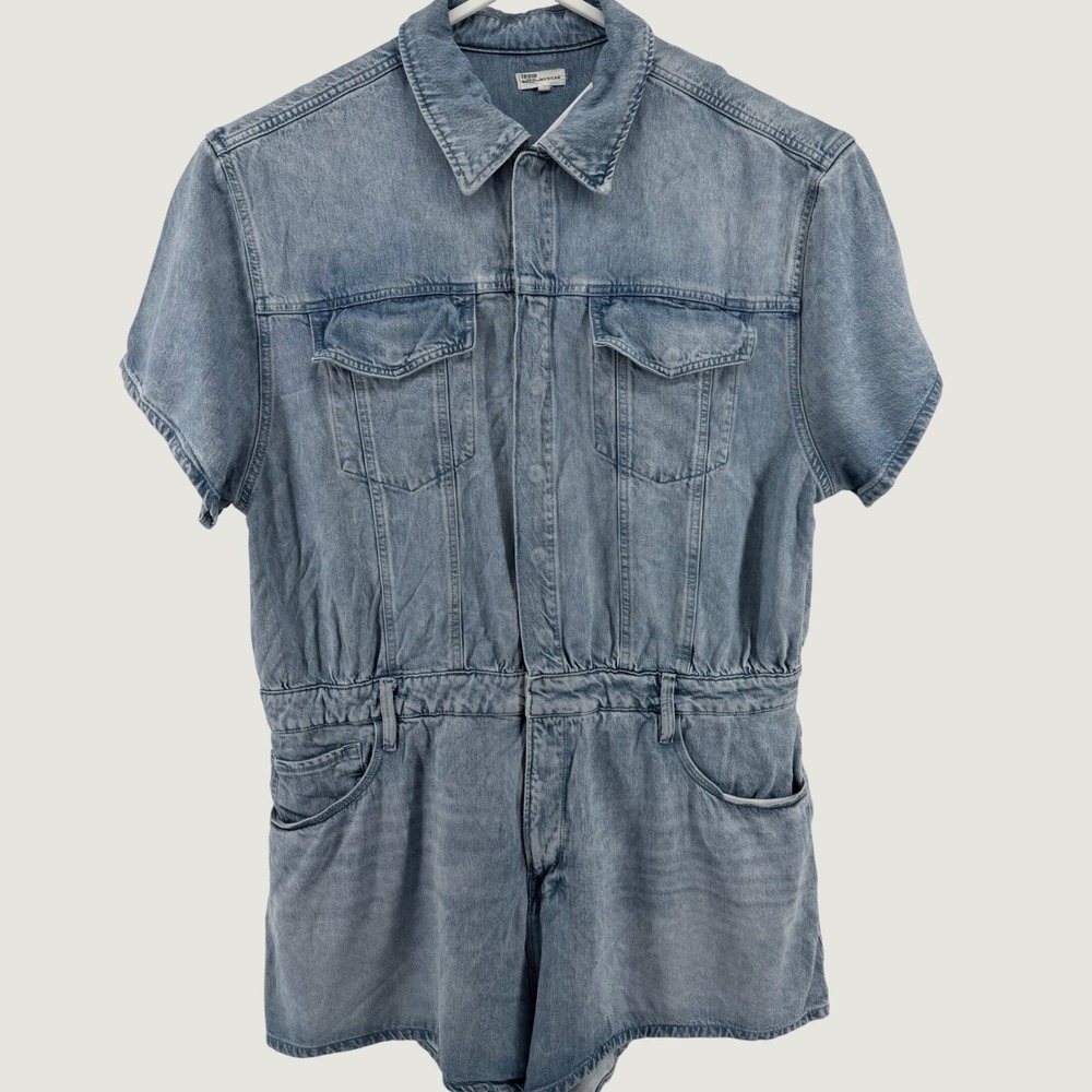 Good American Denim Romper Womens 5 2XL Blue Light Wash Short Sleeve Utility